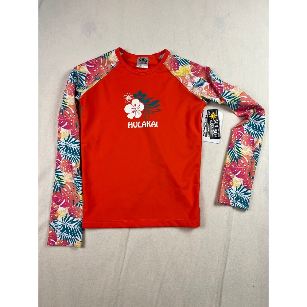 Hulakai Hawaii Dayna Girls XL Rashguard Orange Tropical Long Sleeve UPF 50+